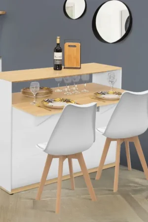 Meuble de bar mange-debout blanc et bois Bon Plan