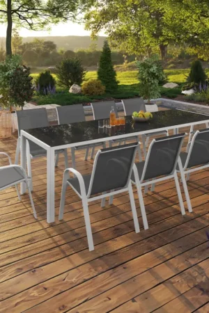 Commande En Gros Salon de jardin blanc et gris avec chaises empilables