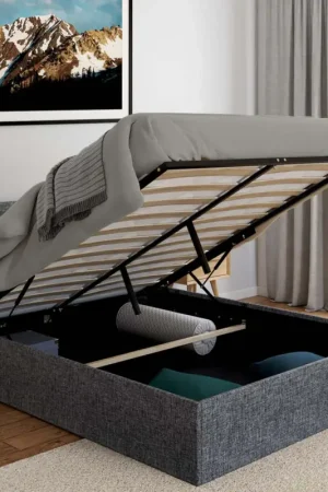 Lit coffre 140x190 cm gris anthracite Bon Marché