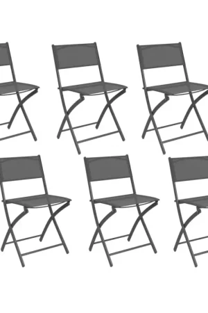 Expédition Rapide Lot de 6 chaises de jardin pliantes gris anthracite en métal et textilène