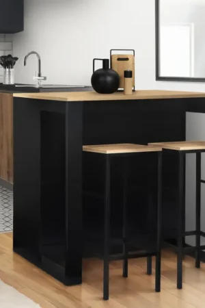 Meilleur Prix Ensemble table de bar + 2 tabourets de bar bois noir et imitation hêtre