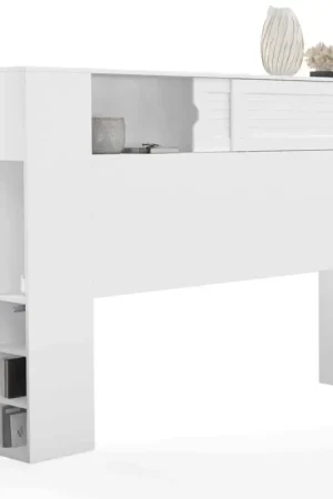 Offre Exclusive Tête de lit blanche 145 cm avec rangements fermés et niches