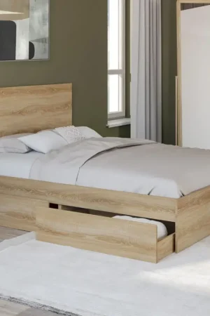 Top Vente Lit double façon hêtre 4 tiroirs sur roulettes avec tête de lit