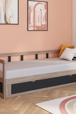 Top Vente Lit convertible 180 x 190 cm noir et hêtre