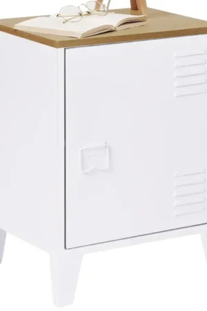 Vente Directe Table de chevet industrielle porte métal et plateau imitation hêtre