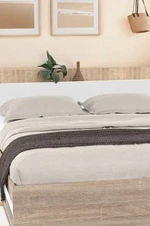 Expédié Aujourd'hui Tête de lit avec rangements blanc et bois sur pied
