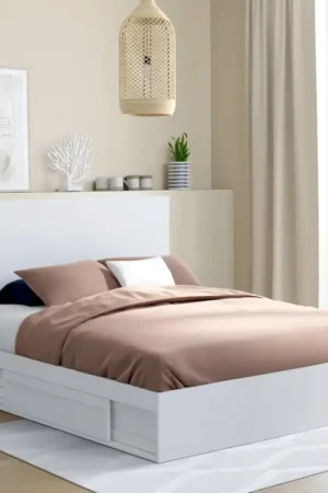 Lit 140x190 cm blanc avec rangements, tête de lit et sommier Promotion Saisonnière