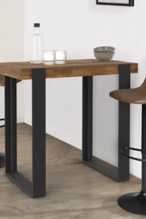 Acheter Direct Table haute de bar bois foncé effet vieilli et noir 90 cm