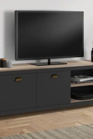 Vente Directe Meuble TV vintage bois et noir