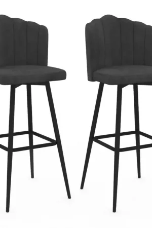 2 tabourets coquillages en velours gris anthracite Expédié Aujourd'hui