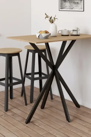 Meilleur Choix Table haute mange debout recangulaire bois et métal noir pied araignée 100 cm