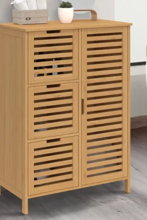 Dernier Modèle Meuble salle de bain en bambou avec placard et 3 tiroirs