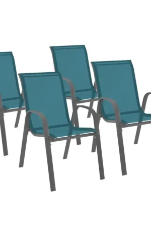 4 chaises de jardin en métal et textilène bleu canard Super Prix