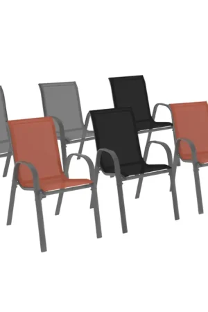 6 chaises de jardin en métal et textilène gris, noir et terracotta empilables Prix Bas