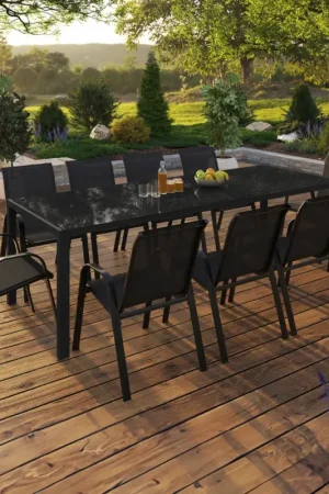 Populaire Salon de jardin 10 personnes table 240 cm et chaises empilables noires
