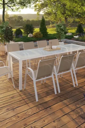 Prix Choc Salon de jardin 10 personnes blanc et beige 240 cm