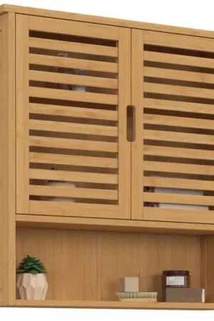 Achetez Aujourd'hui Armoire de salle de bain murale en bambou 2 portes et étagère