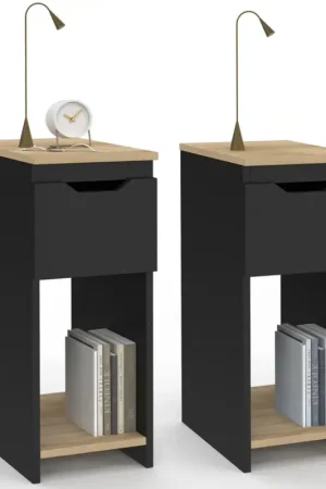 Tables de nuit noir et bois avec 1 tiroir Offre Limitée