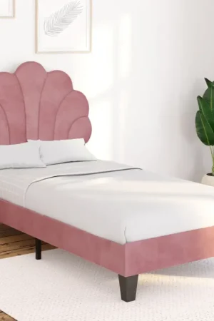 Haute Qualité Cadre de lit simple coquillage avec sommier 90 x 190 cm velours rose poudré
