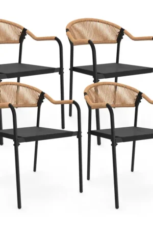 Commande En Gros Lot de 4 chaises de jardin extérieures en métal, en cordage, en textilène et rotin clair
