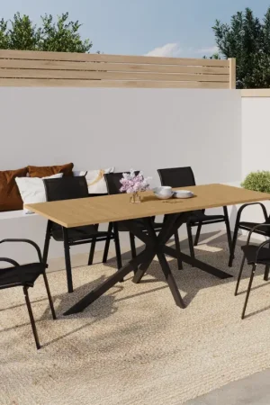 Haute Qualité Ensemble table et chaise salon de jardin 8 personnes pied araignée noir