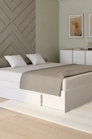 Cadre de lit 180x200 cm avec sommier et rangement blanc Vente Flash