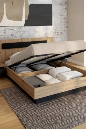 Achat Immédiat Lit 2 places double coffre 140x190 cm avec sommier et tables de chevet