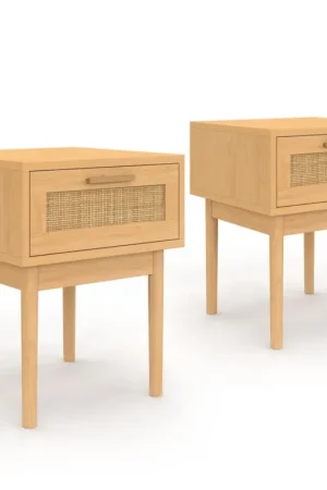 Usine Directe lot de 2 tables de chevet en bois cannage effet naturel avec 1 tiroir