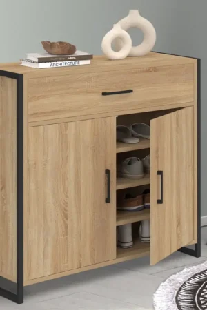 Armoire à chaussures 12 paires 2 portes et 1 tiroir design industriel Achetez Aujourd'hui