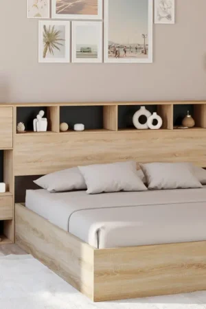 Authentique Tête de lit sur pied noir et bois
