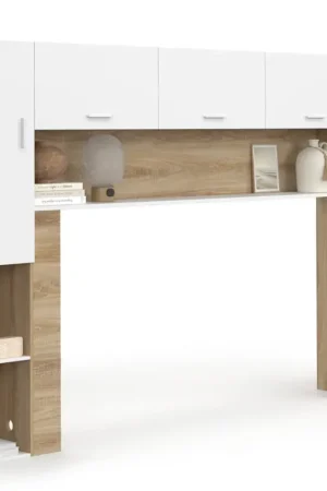 Pont de lit 226 cm avec rangements bois et blanc Dernier Modèle