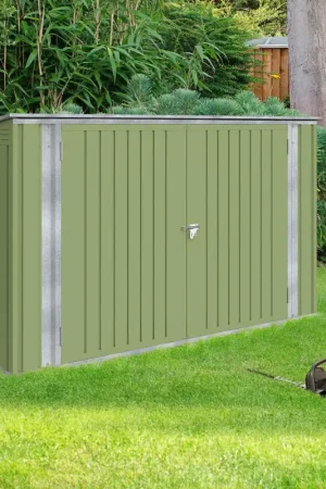 Abri de jardin en métal vert olive verrouillable multi-rangement pour stockage vélos, outils, poubelles Quantité Limitée