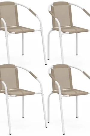 Commander Vite Lot de 4 chaises de jardin métal et textilène empilables blanc et beige