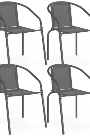 Bon Plan Lot de 4 chaises de jardin métal et textilène empilables gris anthracite