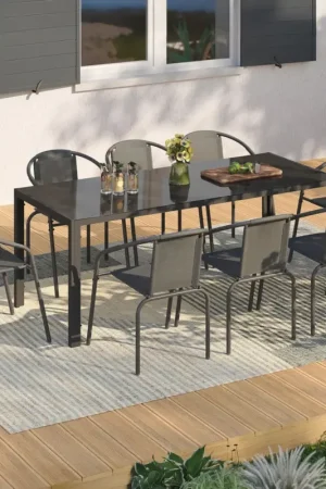 Seulement Aujourd'hui Salon de jardin table 190 CM et 8 chaises empilables gris anthracite