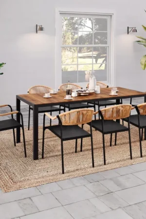 Meilleur Prix Salon de jardin table 190 cm et 8 chaises cordage et textilène noir et rotin clair