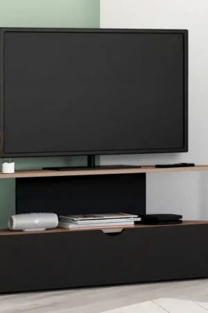 Achetez Aujourd'hui Meuble TV d'angle bois façon hêtre et noir 100 cm