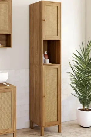 Commander Maintenant Meuble colonne salle de bain HANAE 2 portes 1 niche effet naturel cannage