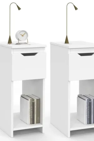 Usine Directe Lot de 2 tables de chevet étroites 1 tiroir avec niche blanc
