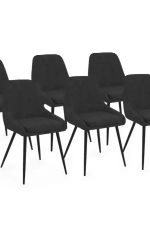 Bon Marché Lot de 6 chaises en velours noir avec accoudoirs