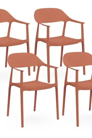 Haute Qualité Lot de 4 chaises de jardin empilables en polypropylène terracotta