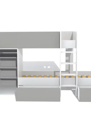 Marque Lit superposé 90x190 - armoire - tiroirs - Weber Industries Twin - Blanc et gris