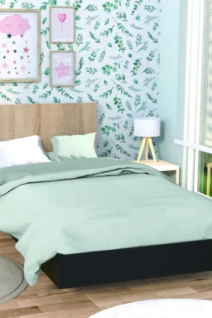 Lit 90x190 sommier inclus Cora Noir et Bois blanchi Must-Have