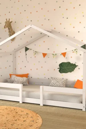 Lit cabane 90x190 sommier inclus Célia Blanc Bon Marché