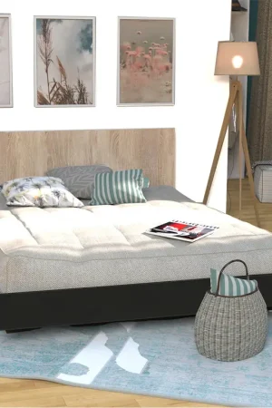 Lit 160x200 sommier inclus Cora Bois blanchi et Noir Must-Have