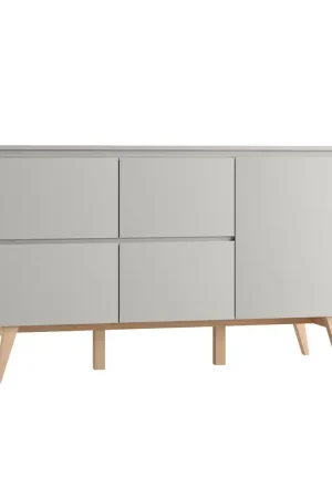 Commode 4 tiroirs 1 porte Pinio Swing Gris et bois Certifié