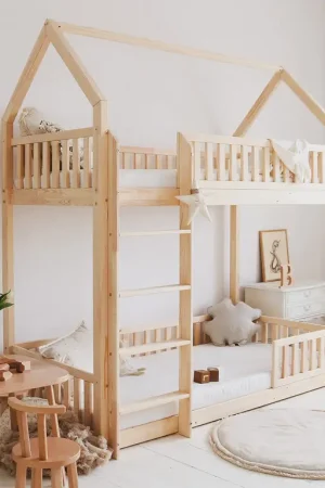 Acheter Direct Lit cabane superposé 90x190 barrière et sommier inclus pieds 1 cm Daisy Bois