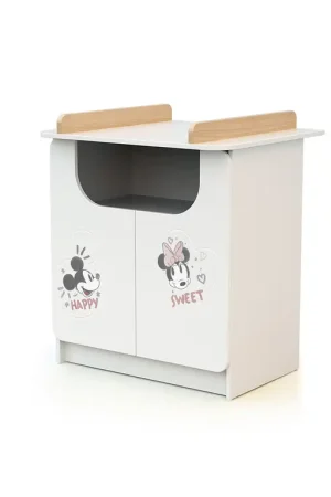 Commode 2 portes avec plan à langer AT4 Disney Happy Days Mickey Blanc et Hêtre Usine Directe
