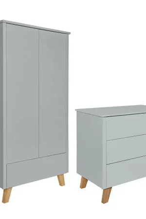 Commode 3 tiroirs et armoire 2 portes Novelies Zara Gris Petit Prix