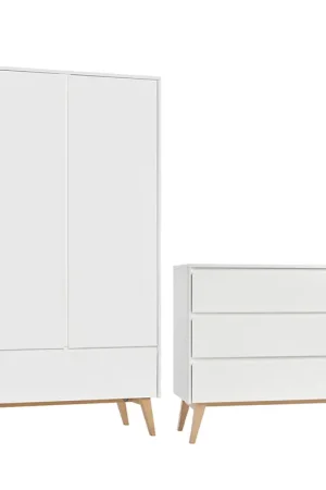 Offre Spéciale Commode 3 tiroirs et armoire 2 portes Pinio Swing - Blanc et bois
